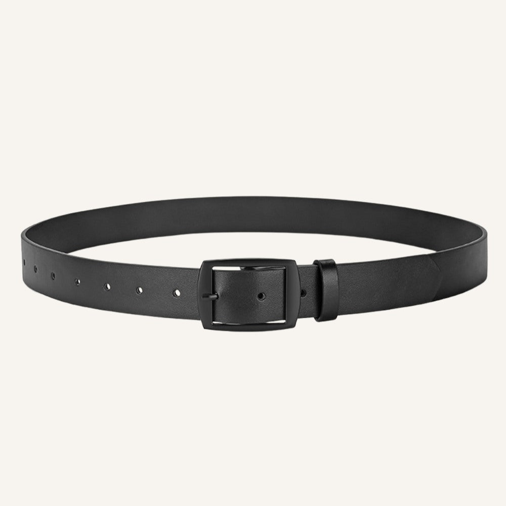 Cinto de Couro Old Money Civano Preto Fivela Preta
