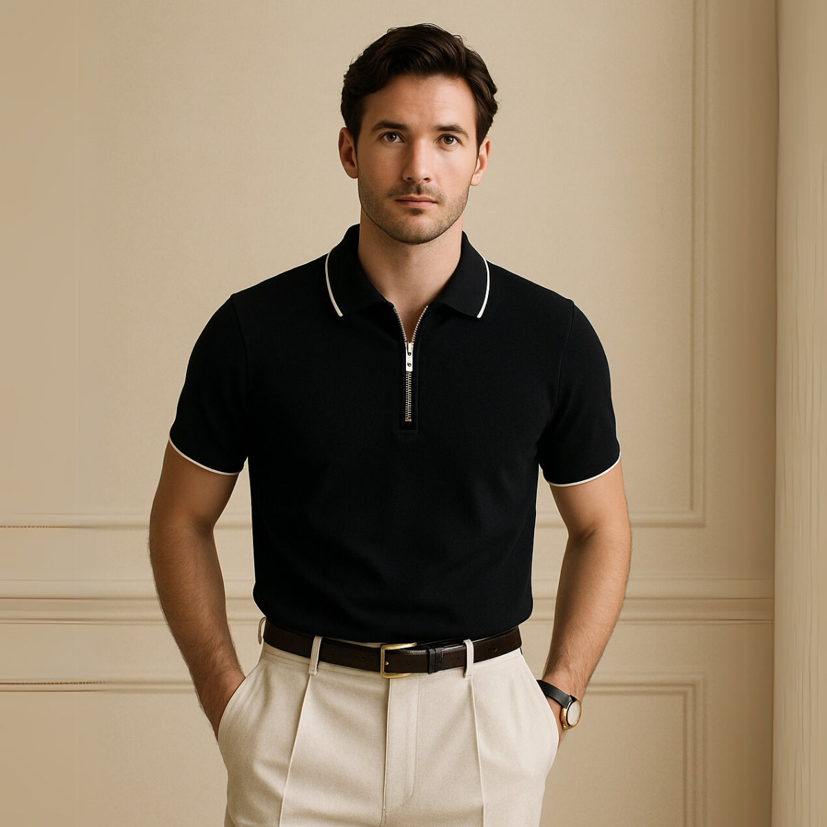 Mens Quarterzip Polo - Manttan Black