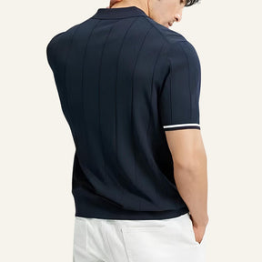Traseira Camisa Polo Masculina com Meio Zíper Old Money Valence Azul Marinho
