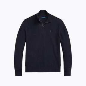 Mesh-Knit Cotton Quarter-Zip Sweater